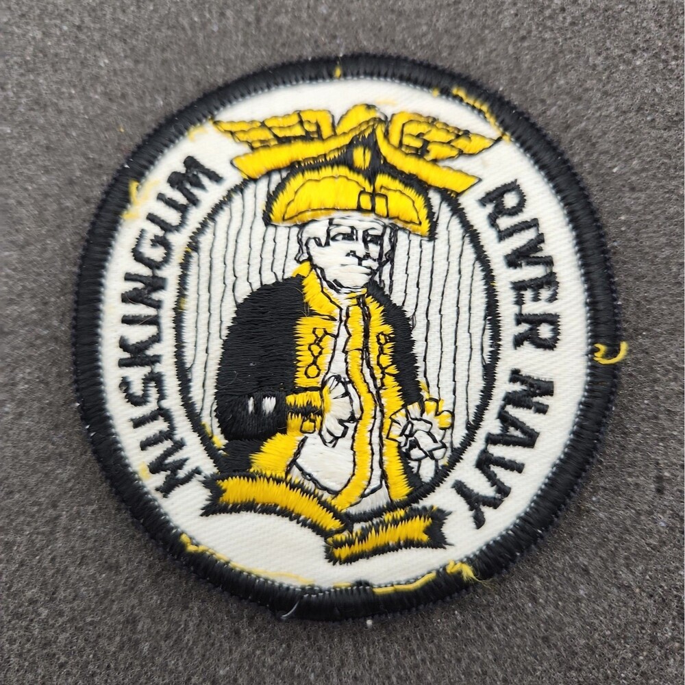 Patch Muskingum River Navy Ohio Embroidered Sew On Iron 1970's NOS 3" X 2.75"